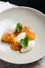 Panna cotta with tangerines jelly, Italian dessert.