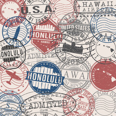 Honolulu, HI, USA Set of Stamps. Travel Stamp. Made In Product. Design Seals Old Style Insignia.