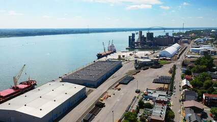 Fototapeta premium Aerial scene of Trois Riviere, Quebec, Canada and St Lawrence River