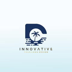 nature or ocean or beach logo design letter C