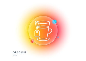 Tea with bag line icon. Gradient blur button with glassmorphism. Hot drink sign. Fresh beverage symbol. Transparent glass design. Tea line icon. Vector