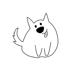Cute smiling dog. Hand drawn dog character. Black outline. Funny sitting doggy isolated on white background. Vector illustration. Doodle line art