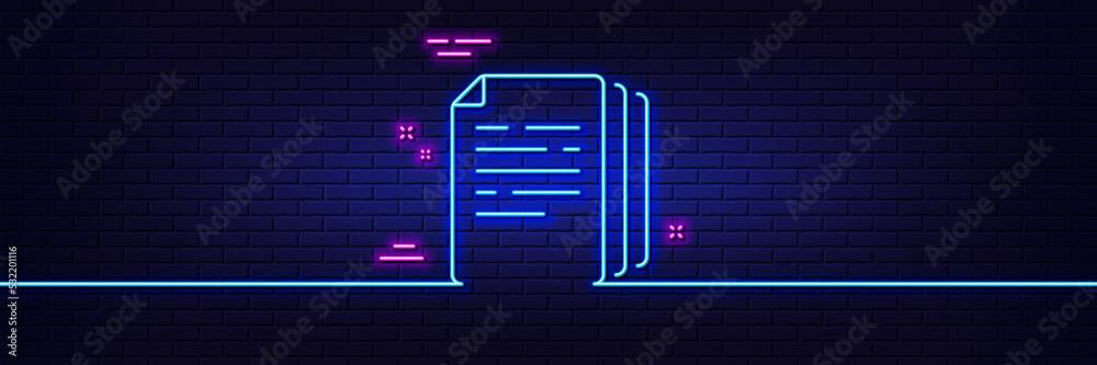 Poster neon light glow effect. copy documents line icon. doc file duplicates sign. office note symbol. 3d l