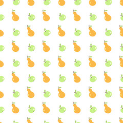 Fototapeta na wymiar Seamless pattern. Summer fruit textile. Green apples and orange pears for apparel. Autumn wrapping and gift paper.
