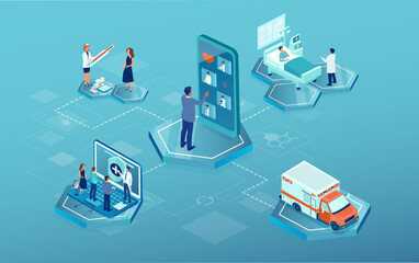 Patients connecting online with their doctor, receiving medical advice and making appointment for clinic visits