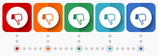 Dislike, unlike vector icons, infographic template, set of flat design symbols in 5 color options
