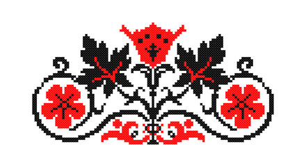 Naklejka na ściany i meble Embroidered good like old handmade cross-stitch ethnic Ukraine pattern. Ukrainian towel ornament, rushnyk called, vector.