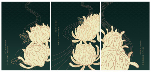 abstract art collection in asian style of peonies © Анна Удод