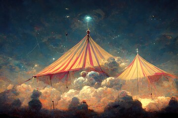 3D rendering of a a Carnival full of a circus tent for the performing show