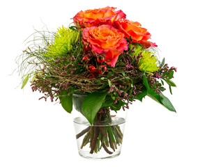 Closeup of an isolated flower arrangement in a glass vase
