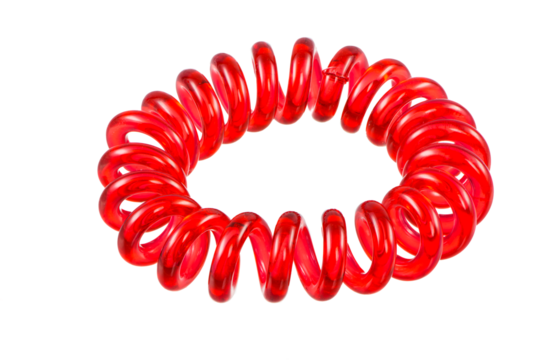 Isolated elastic red spiral hair tie