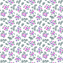 Vector seamless pattern. Pretty pattern in small flowers. Small purple flowers. White background. Ditsy floral background. The elegant the template for fashion prints. Stock vector.
