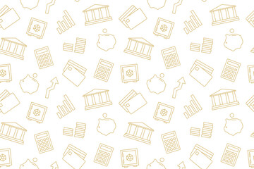 golden seamless pattern with money, economics, investment related icons- vector illustration