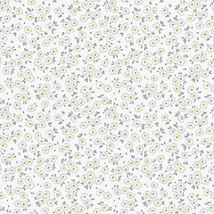 Cute floral pattern. Pretty flowers on white background. Printing with small gray flowers. Ditsy print. Seamless vector texture. Stock vector for printing on surfaces.