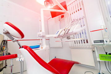 Fototapeta na wymiar Dentist room office with light devices. Stomatology orthodontic modern hospital.