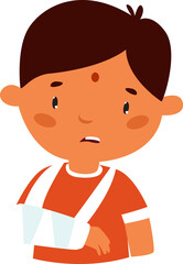 Icon boy broke his arm. Plastered hand. Indian boy. Broken arm. The child got sick.