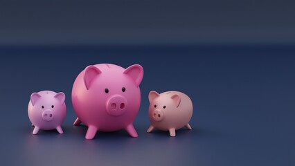 3D render of Piggy bank on blue background