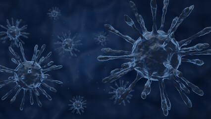 3D render. Group of virus cells of Coronavirus cells