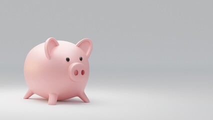 3D render of Piggy bank on gray background