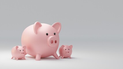 3D render of Piggy bank on gray background