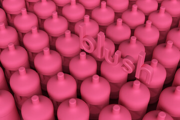 Fototapeta premium 3D Illustration of Blush Pink Color Background Created Using Plastic Bottles and Name