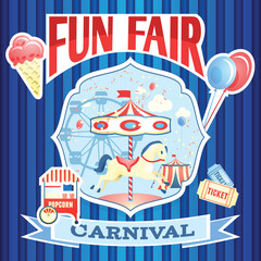 Vintage carnival fun fair theme park poster template vector illustration