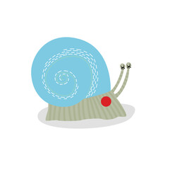 Cute vector snail. Insect. Cheerful cute snail. Funny cartoon character. blue snail