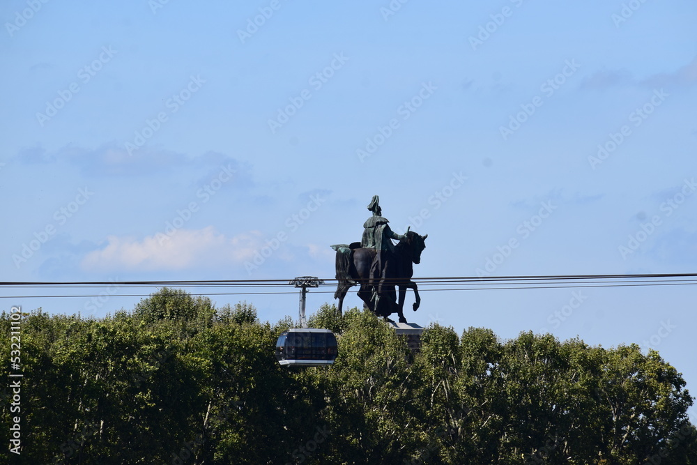 Poster statue am deutschen eck mit seilbahn