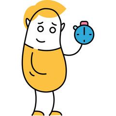 Character holding clock vector icon on white
