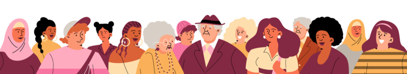 Group of people of different nationalities and ages flat style