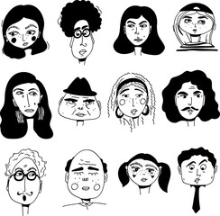 People faces set. Character with different emotions.