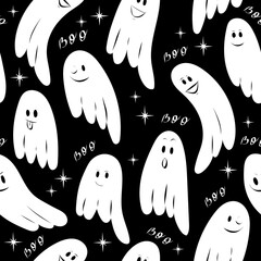 Cute ghost seamless pattern. Halloween vector illustration. - 532211920
