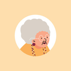 Cute elderly woman avatar for video games flat vector illustration isolated.