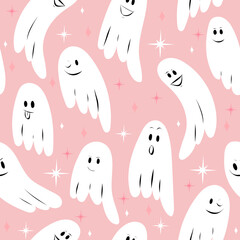 Cute ghost seamless pattern. Halloween vector illustration. - 532211980