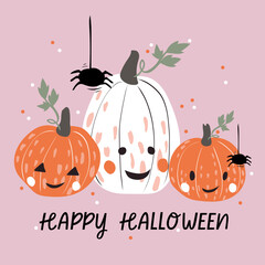 Pumpkin, spider and sweets background. Halloween vector illustration. - 532212148