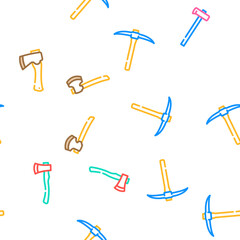 axe hatchet wood blade tool vector seamless pattern thin line illustration