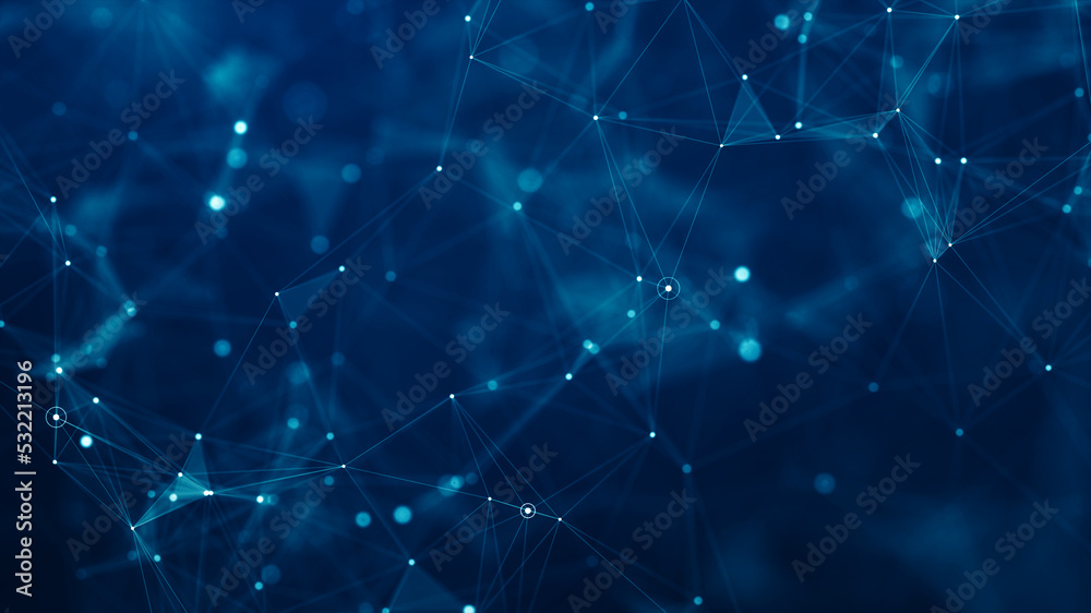 Poster abstract connected dots and lines on blue background. communication and technology network concept w