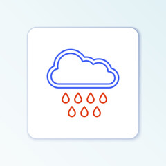 Line Cloud with rain icon isolated on white background. Rain cloud precipitation with rain drops. Colorful outline concept. Vector