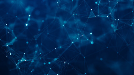 Abstract connected dots and lines on  blue background. Communication and technology network concept with moving lines and dots.  - 532213196
