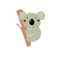 Cute koala on a branch. Australian animal. Funny cartoon character.