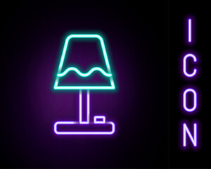 Glowing neon line Table lamp icon isolated on black background. Colorful outline concept. Vector