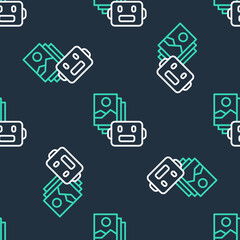 Line Artificial intelligence robot icon isolated seamless pattern on black background. Machine learning, cloud computing. Vector