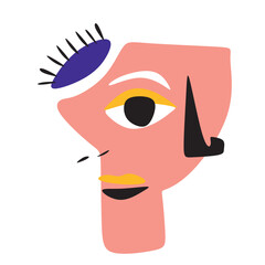 Modern abstract face portrait. Contemporary colorful background Cubism style for print, cards, textile. Vector fashion abstraction poster