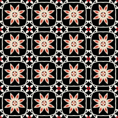 Abstract Geometric Traditional Ethnic Flowers Seamless Tile Pattern Indian Style Trending Retro Chic Design Stylish Colors