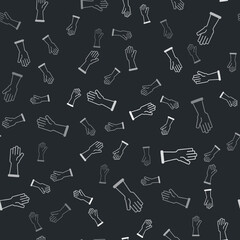 Grey Rubber gloves icon isolated seamless pattern on black background. Latex hand protection sign. Housework cleaning equipment symbol. Vector