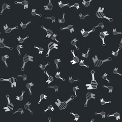 Grey Honey dipper stick with dripping honey icon isolated seamless pattern on black background. Honey ladle. Vector