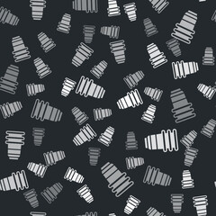 Grey Paper glass icon isolated seamless pattern on black background. Soda drink glass. Fresh cold beverage symbol. Vector