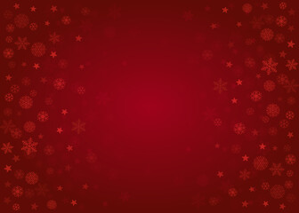 Christmas snow red background. Winter snowflakes subtle frame, greeting card, party event decoration. New Year Holidays gift coupon backdrop. Noel Vector illustration