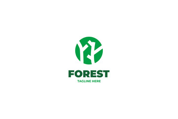 Flat trees forest green nature logo design vector illustration idea