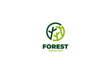 Flat trees forest green nature logo design vector illustration idea